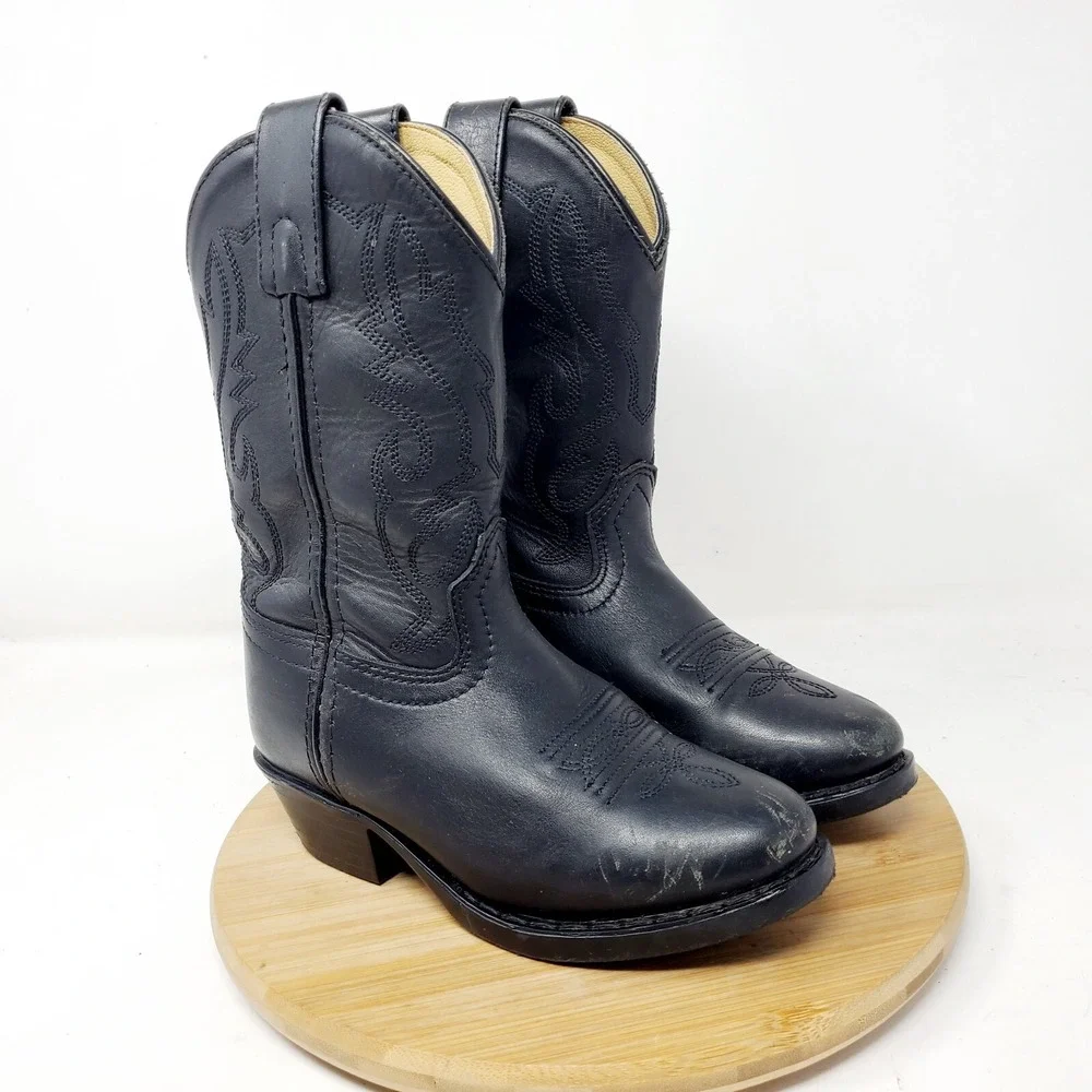 Smoky Boots Kids 10.5 Western Cowboy Black Leather R Style Boys‎ Girls Shoes